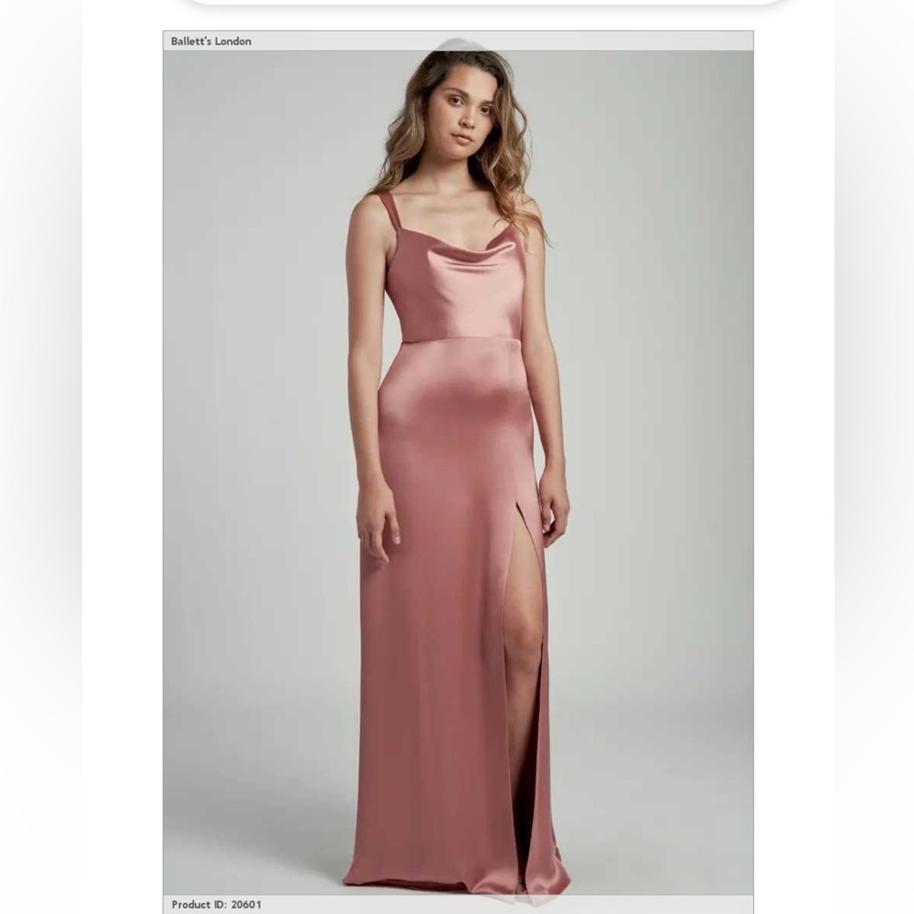 Jenny Yoo UNALTERED LUXE SATIN SHEATH WITH DRAPED NECKLINE color wild rose